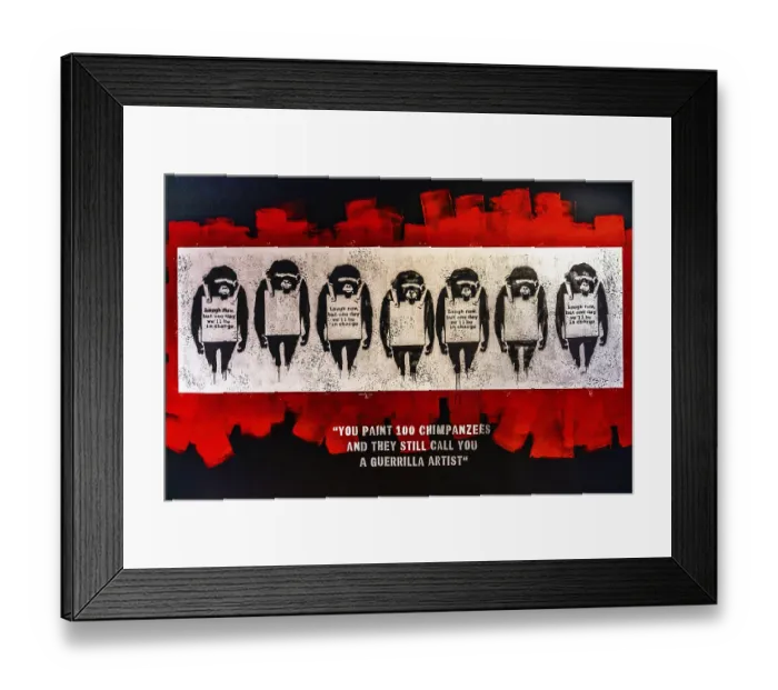 Framed Print : Banksy - Laugh Now, sarcastic observation of power relations