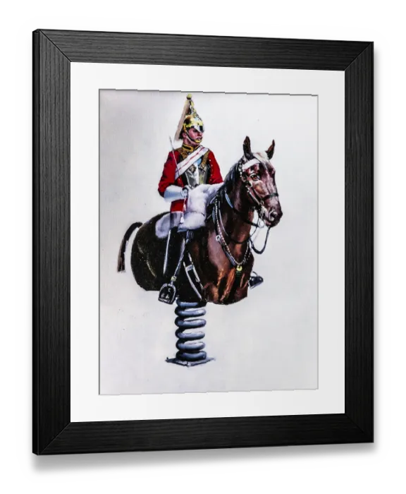 Framed Print : Banksy - Sprung Horse, Children's toy becomes a symbol of war Framed Print : Banksy - Sprung Horse, Children's toy becomes a symbol of war