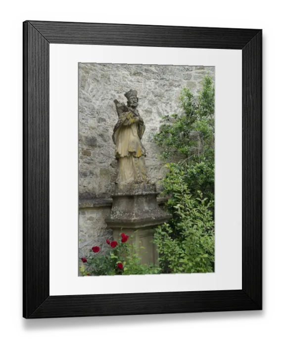 Framed Print : Bridge Saint Nepomuk in front of the entrance gate of Comburg Castle
