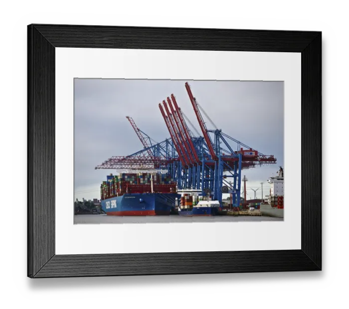 Framed Print : Container ships at the Tollerort container terminal in the Port of Hamburg