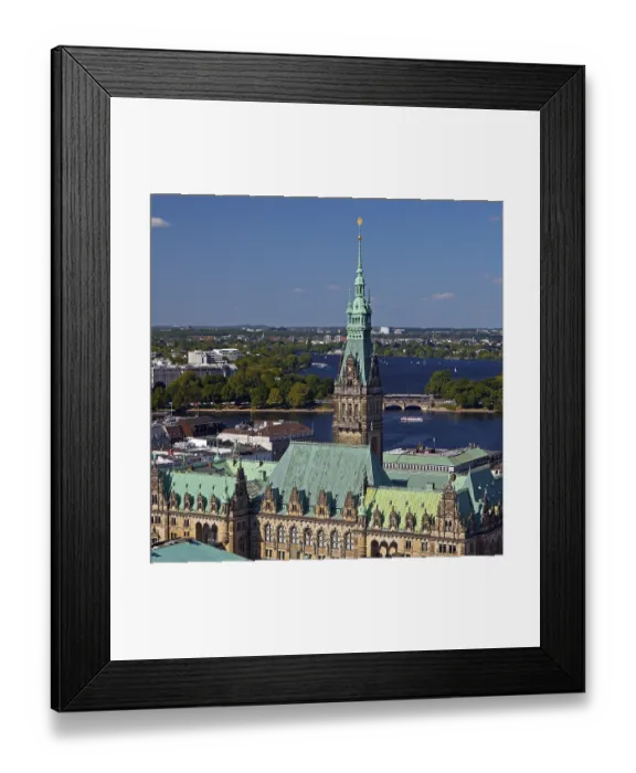 Framed Print : City view from above with the town hall and the Alster