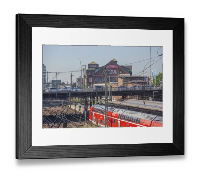 Framed Print : Platform with local train at Hamburg Central Station and Markthalle cultural and event centre Framed Print : Platform with local train at Hamburg Central Station and Markthalle cultural and event centre