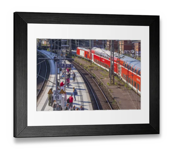 Framed Print : Platform with local train at Hamburg Central Station