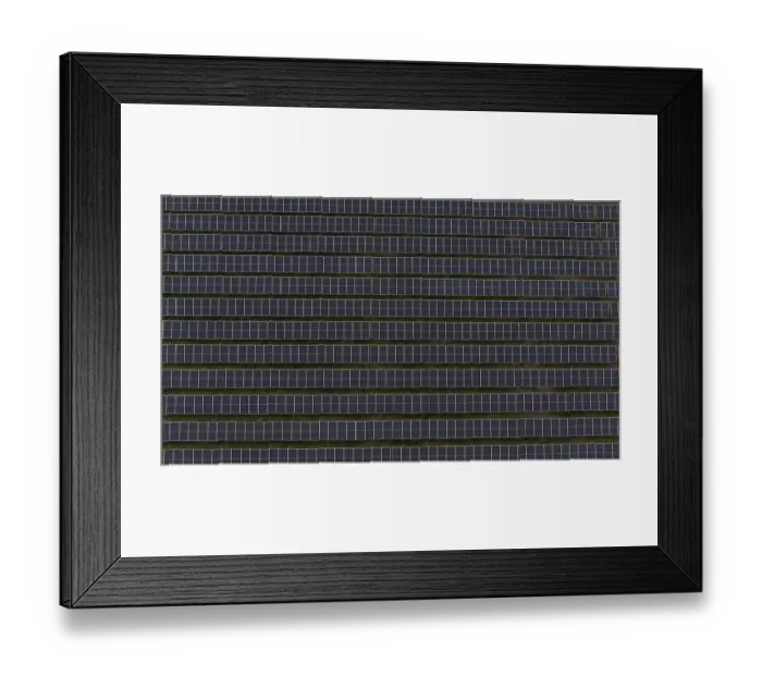 Framed Print : Drone shot of a photovoltaic solar farm with symmetrical rows of solar panels stretching across the terrain Framed Print : Drone shot of a photovoltaic solar farm with symmetrical rows of solar panels stretching across the terrain