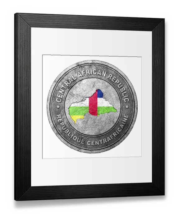 Framed Print : Central African Republic Flag Button with Map Framed Print : Central African Republic Flag Button with Map