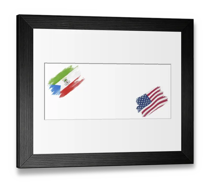 Framed Print : Equatorial Guinea and United States Flags on White Background Framed Print : Equatorial Guinea and United States Flags on White Background
