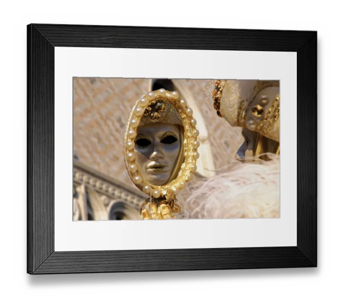 Framed Print : Venice, Veneto, Italy, Europe, Decorative Venetian mask with gold and pearls