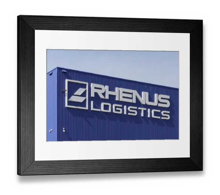 Framed Print : Rhenus Logistics, Logo at the Duisburg branch