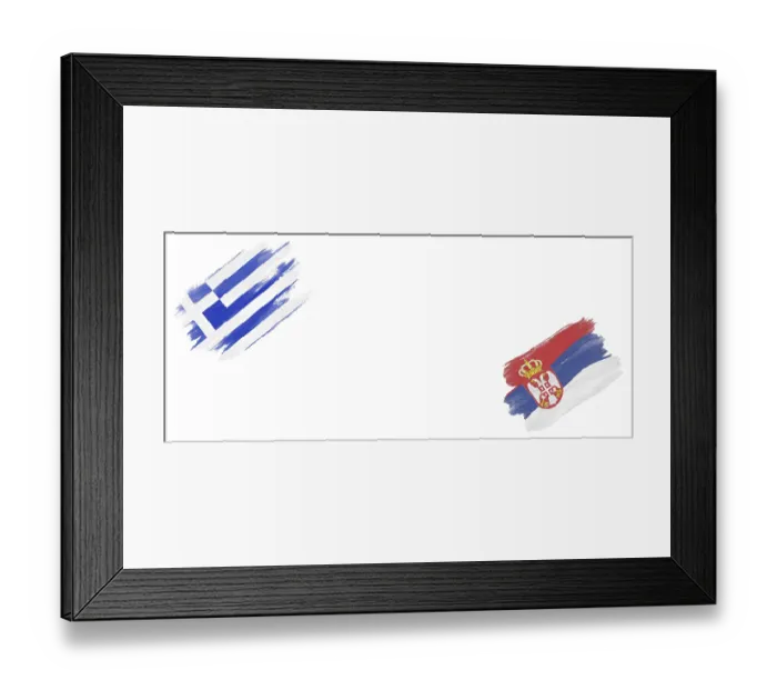 Framed Print : Greece and Serbia Flags on White Background