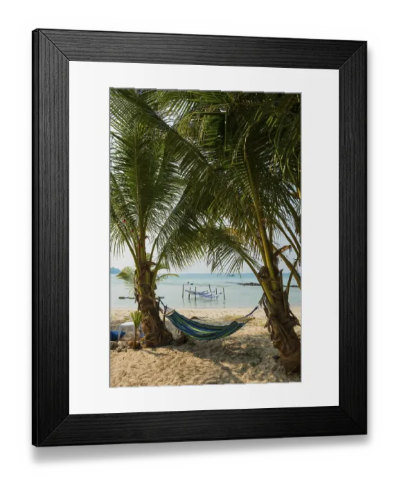 Framed Print : Sandy beach beach with coconut palms