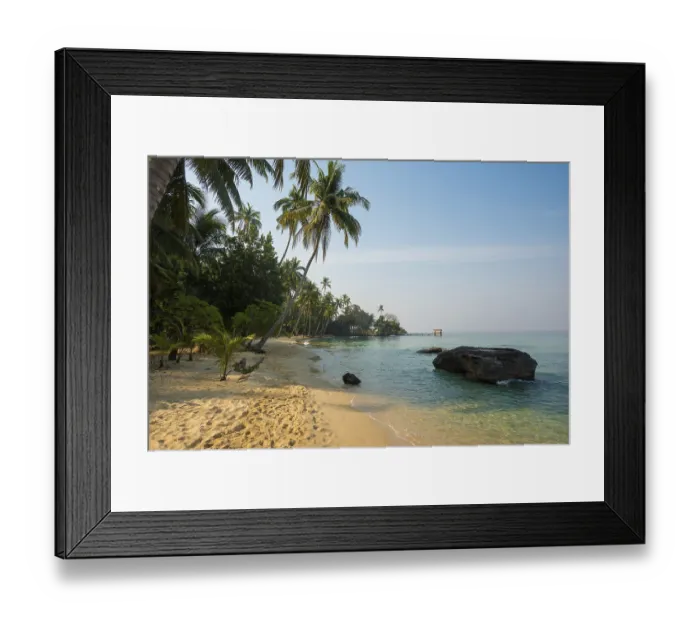 Framed Print : Sandy beach beach with coconut palms