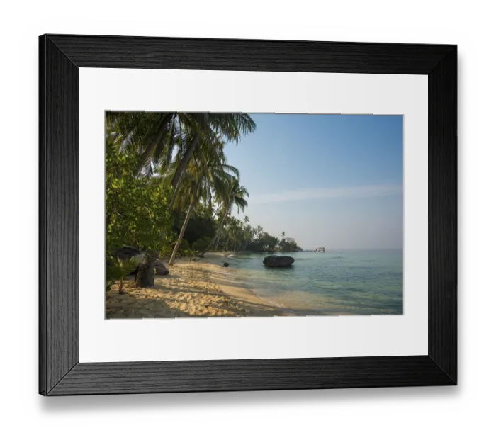 Framed Print : Sandy beach beach with coconut palms