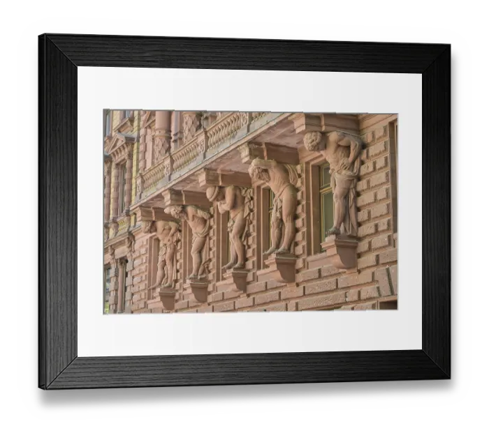 Framed Print : House on Borsenplatz, male figures on balcony
