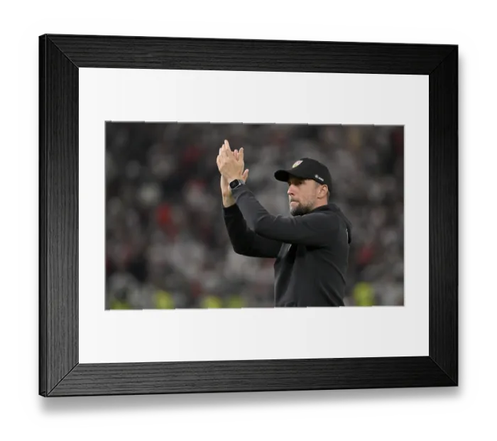 Framed Print : Coach Sebastian HoeneB VfB Stuttgart gesture thanks Stuttgart fans for support