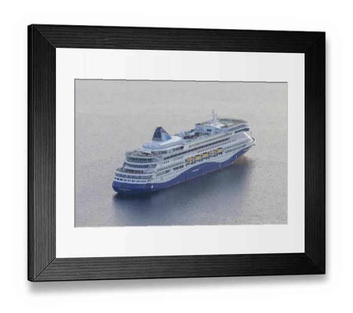 Framed Print : Cruise ship in the archipelago of Santorini Framed Print : Cruise ship in the archipelago of Santorini