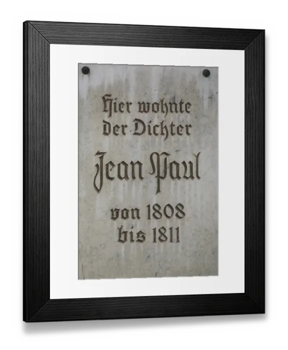 Framed Print : A plaque on a house wall in Bayreuth where the famous German writer Framed Print : A plaque on a house wall in Bayreuth where the famous German writer