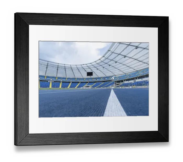 Framed Print : CHORZOW, POLAND - MAY 9, 2018: athletics track at Silesian Stadium multifunctional arena adapted to football matches