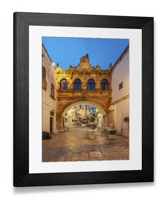 Framed Print : Arco Scoppa archway at night, Ostuni