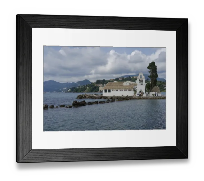Framed Print : Vlacherna Monastery, Kanoni, Mediterranean