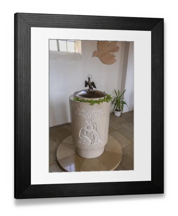 Framed Print : Baptismal font with relief, tree Framed Print : Baptismal font with relief, tree