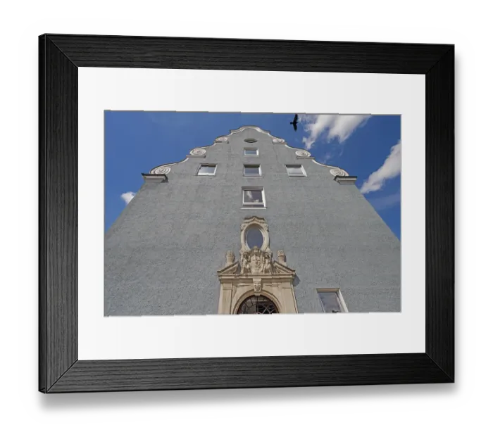 Framed Print : Volute gable and classical tympanum above the Tor tor of the secondary school Framed Print : Volute gable and classical tympanum above the Tor tor of the secondary school
