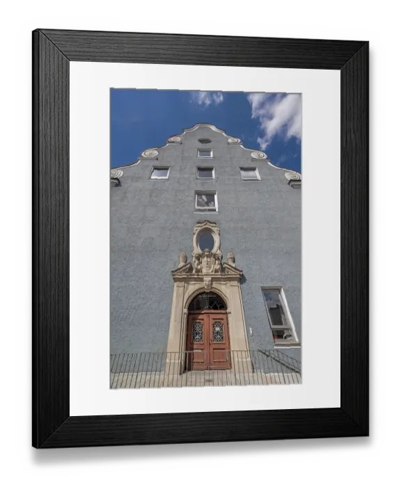 Framed Print : Volute gable and classical tympanum above the Tor tor of the secondary school Framed Print : Volute gable and classical tympanum above the Tor tor of the secondary school