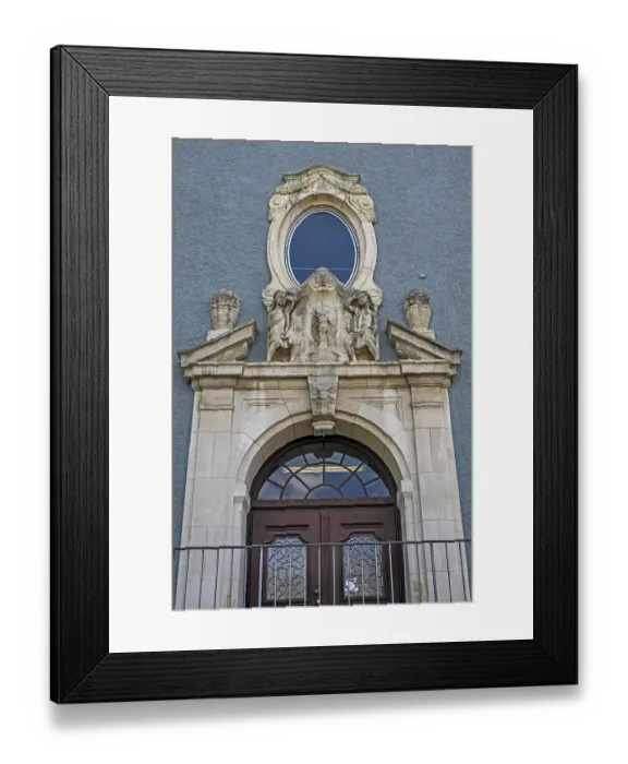 Framed Print : Classicist tympanum above the Tor tor of the secondary school