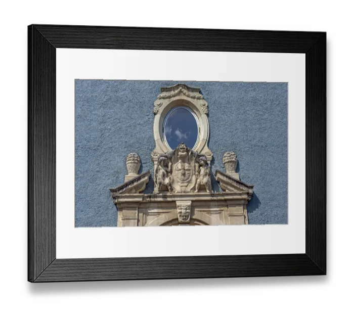 Framed Print : Classicist tympanum above the Tor tor of the secondary school