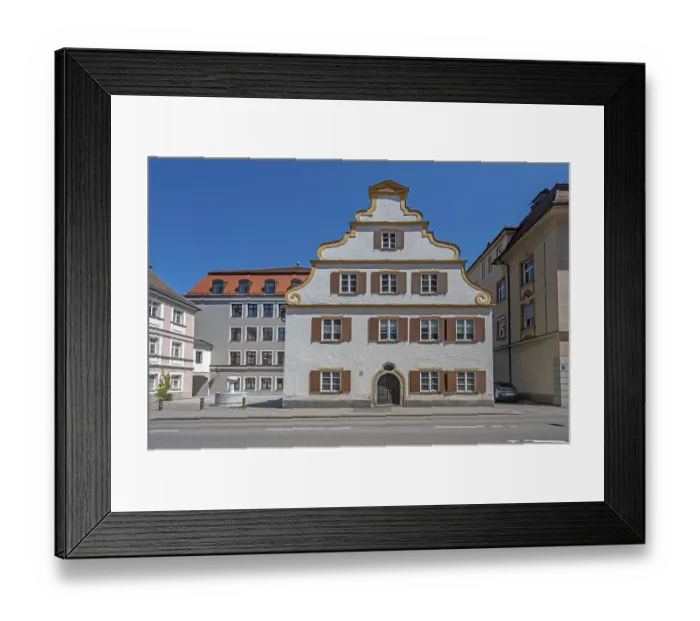 Framed Print : House with volute gable and fountain at the tax office on SalzstraBe Framed Print : House with volute gable and fountain at the tax office on SalzstraBe