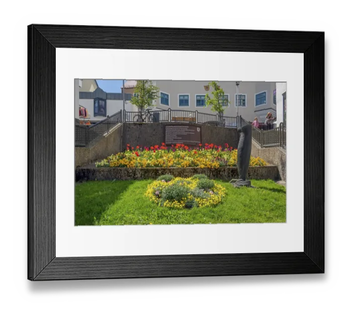 Framed Print : Staircase with spring flowers and artwork Framed Print : Staircase with spring flowers and artwork