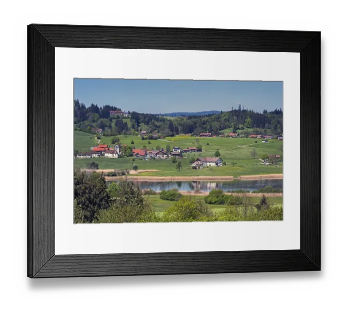 Framed Print : Memholz with spring meadows and mixed forest at Lake Niedersonthofen Framed Print : Memholz with spring meadows and mixed forest at Lake Niedersonthofen