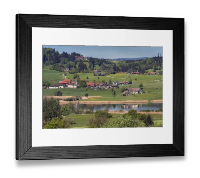Framed Print : Memholz with spring meadows and mixed forest at Lake Niedersonthofen Framed Print : Memholz with spring meadows and mixed forest at Lake Niedersonthofen