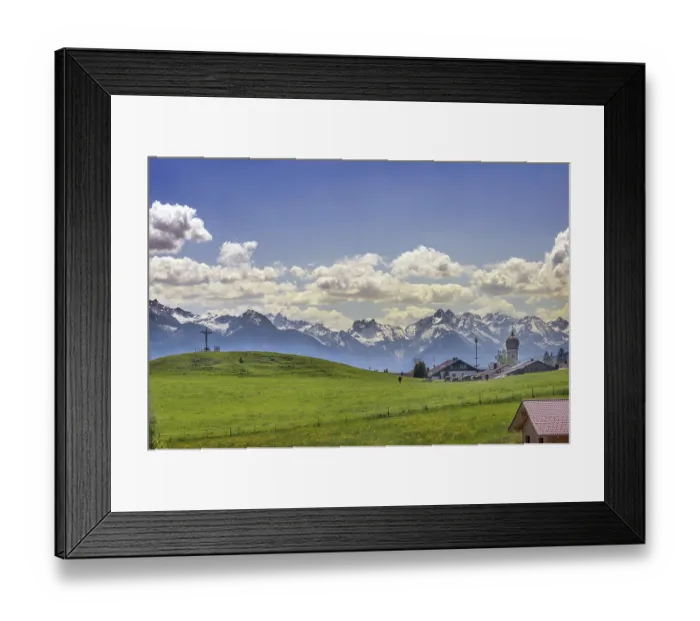 Framed Print : Eckarts with church, spring meadow