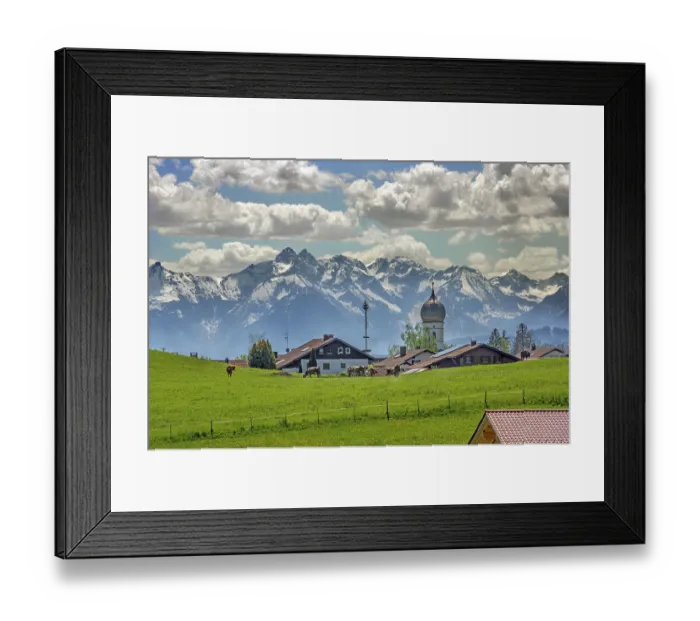 Framed Print : Eckarts with church, spring meadow