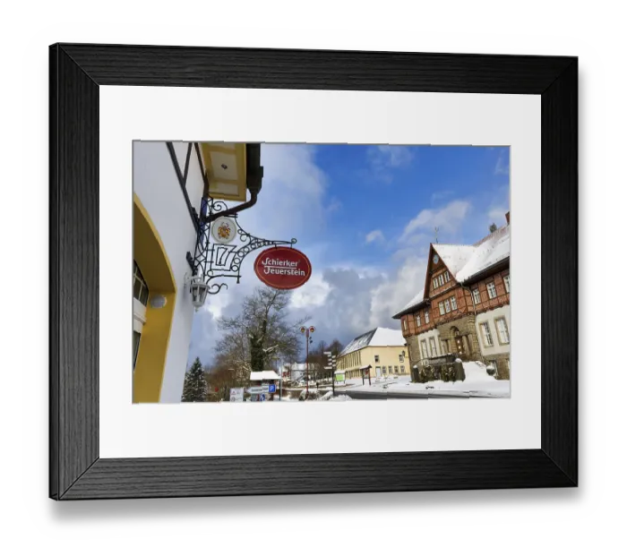 Framed Print : Nose sign with inscription, historic headquarters of the Schierker Feuerstein brand in Schierke