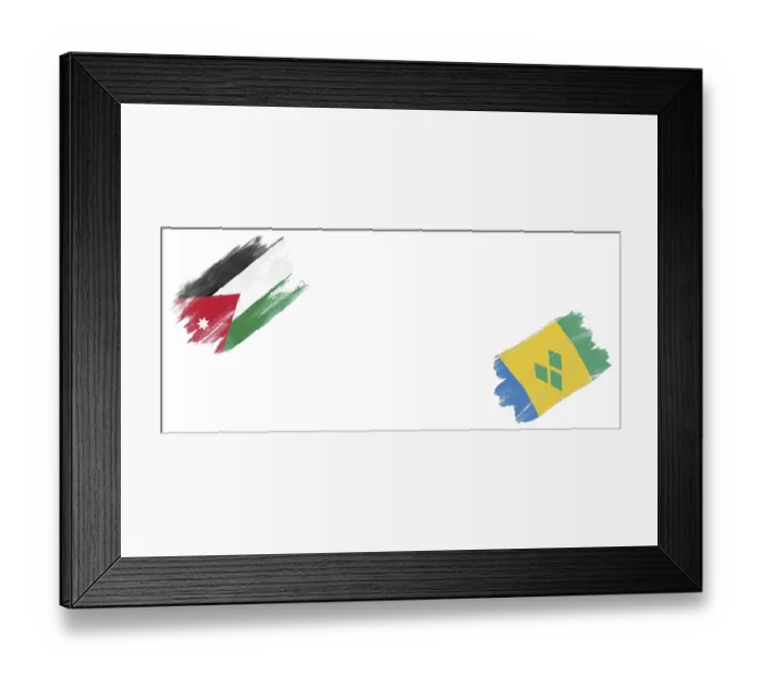 Framed Print : Jordan and Saint Vincent and the Grenadines Flags on White Background