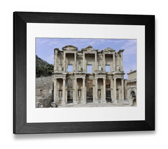 Framed Print : Impressive facade of the ancient Celsus Library with ornamental columns