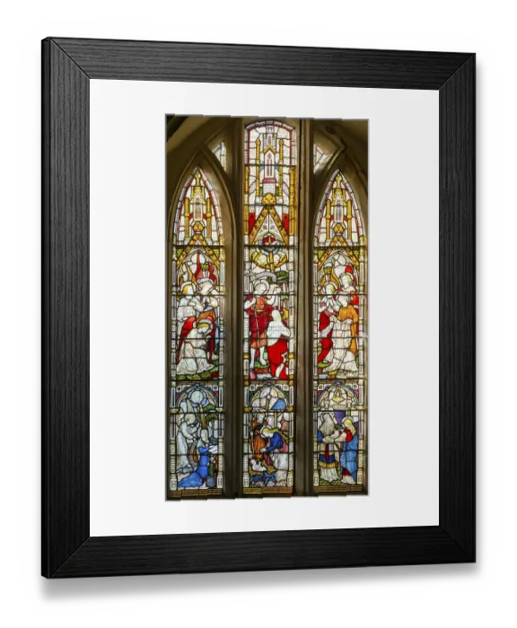 Framed Print : Stained glass window of various biblical scenes