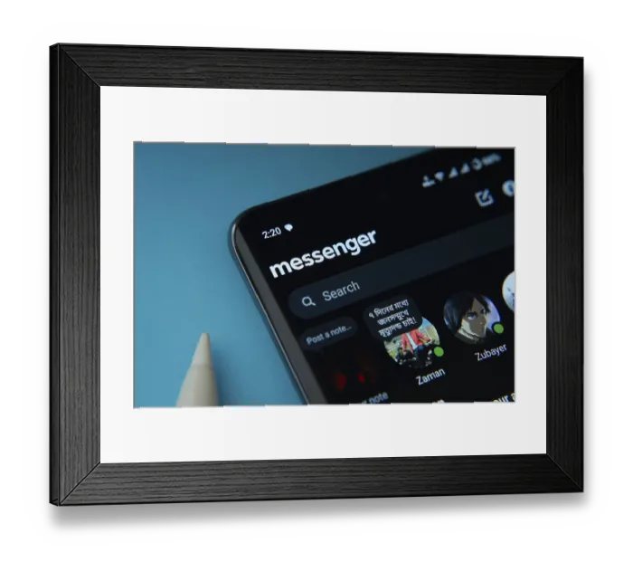Framed Print : Dhaka, Bangladesh - 17 March 2025: The app of the messenger is displayed on a smartphone screen Framed Print : Dhaka, Bangladesh - 17 March 2025: The app of the messenger is displayed on a smartphone screen