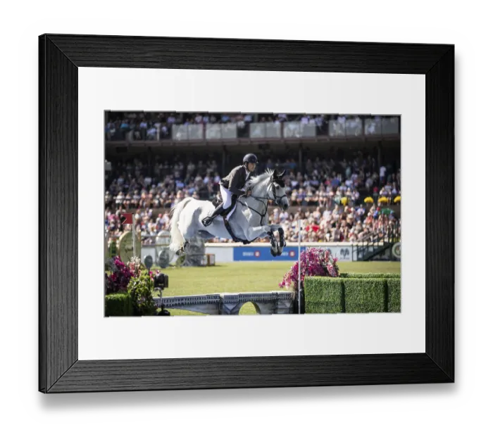 Framed Print : Donald Whitaker of Great Britain and riding Millfield Colette compete in the first round of the 1