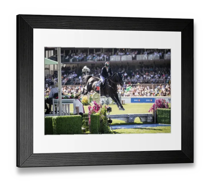 Framed Print : Denis Lynch of Ireland and riding Vistogrand compete in the first round of the 1