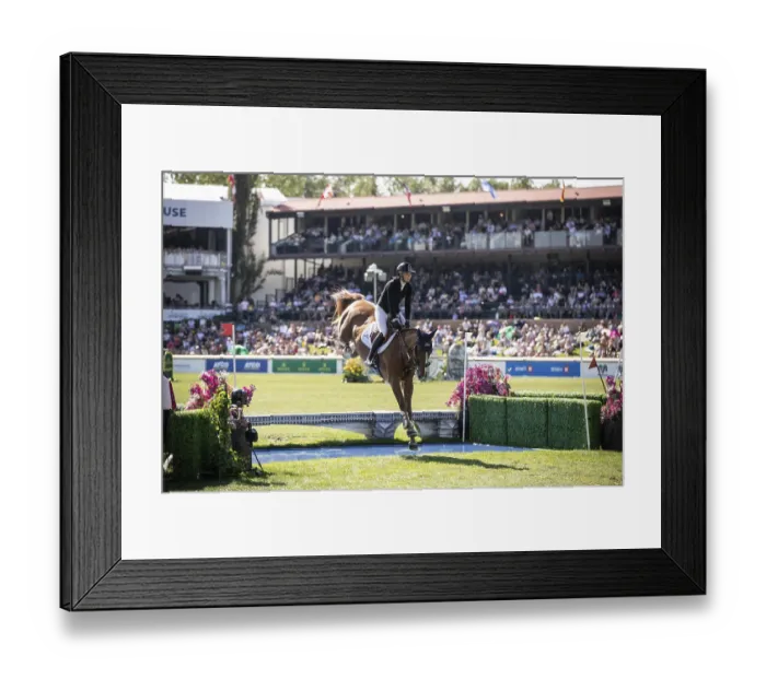 Framed Print : Jana Wargers of Germany and riding Dorette Old compete in the first round of the 1