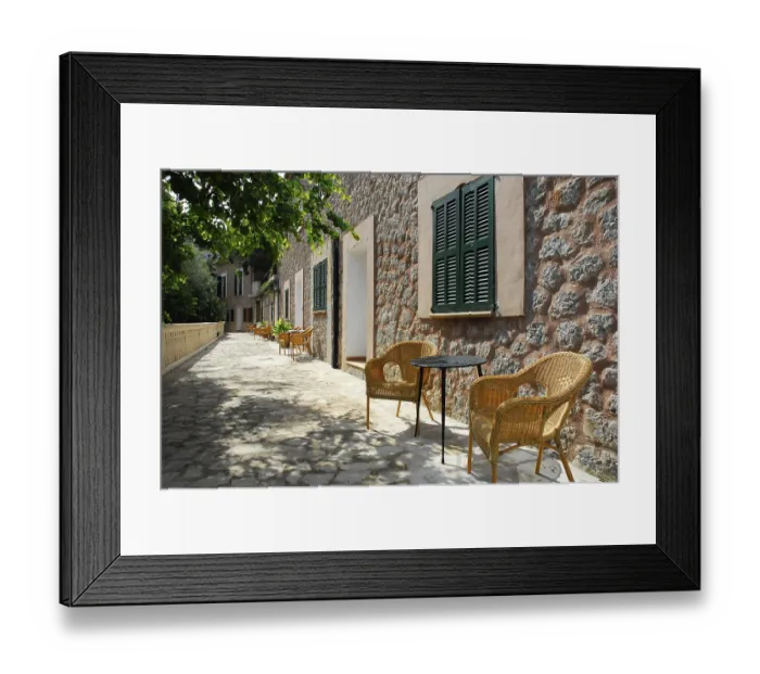 Framed Print : Chairs on a terrace, Hotel Es Port