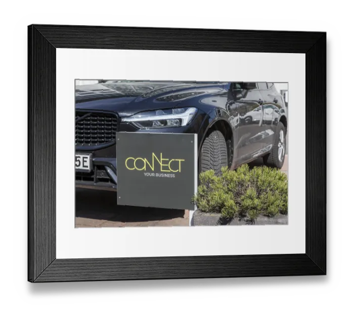 Framed Print : Electric car, Connect company car park Framed Print : Electric car, Connect company car park