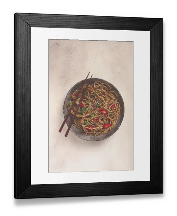 Framed Print : Udon noodles, with shimeji mushrooms