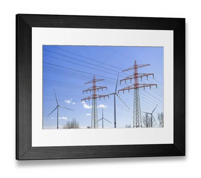 Framed Print : Wind turbines and electricity pylons in Bergedorf Framed Print : Wind turbines and electricity pylons in Bergedorf