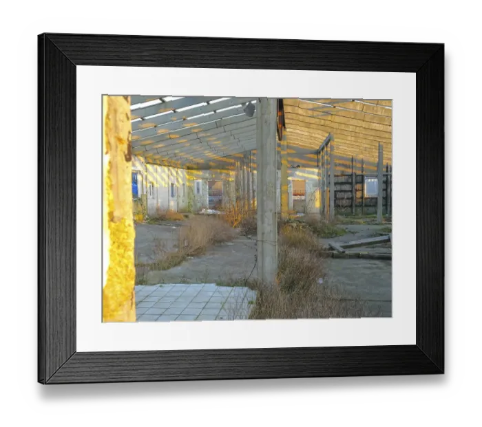 Framed Print : View from the outside into a demolished house