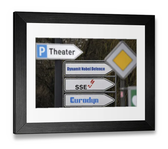 Framed Print : Sign for the companies Dynamit Nobel Defence (DNN)