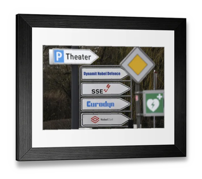 Framed Print : Sign for the companies Dynamit Nobel Defence (DNN)
