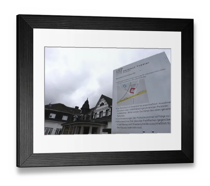 Framed Print : Visitor information for the Heimhoftheater in Burbach-Wurgendorf  /  Wasserscheide Visitor information for